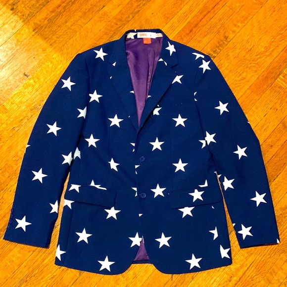 OppoSuits America Blue Star 4th of July Suit Jacket Blazer Men's size 36 Small - Picture 4 of 12
